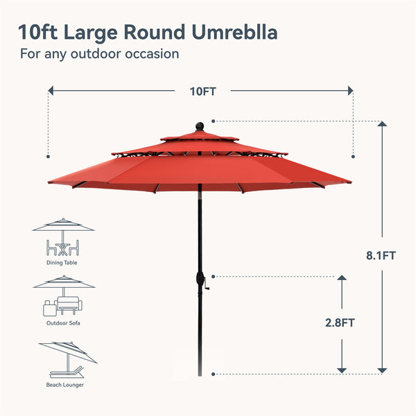 PHI VILLA 10ft 3 Tier Auto-tilt Outdoor Double Vented Patio Umbrella