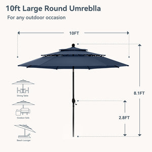 10ft 3 Tier Auto-tilt Patio Umbrella Outdoor Double Vented Umbrella