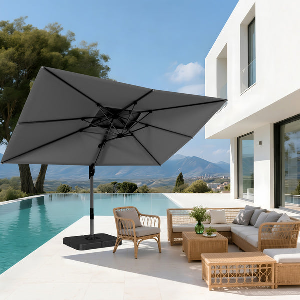 10ft Square Patio Automatic Hydraulic Cantilever Umbrella with Air Vent
