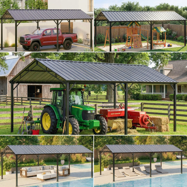 10x20ft Metal Carport Canopy with Galvanized Gable Roof