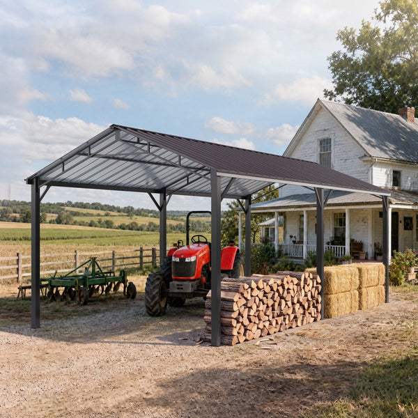 10x20ft Metal Carport Canopy with Galvanized Gable Roof