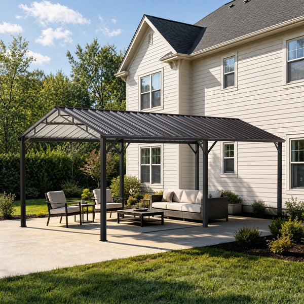 10x20ft Metal Carport Canopy with Galvanized Gable Roof