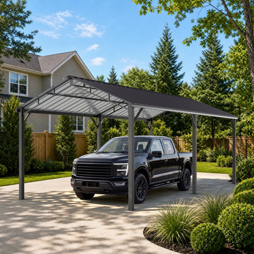 10x20ft Metal Carport Canopy with Galvanized Gable Roof