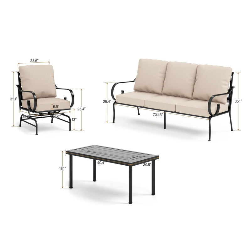 Phi Villa 5-Seater Patio Elegant Sofa Set With Cushions & Metal Coffee Table