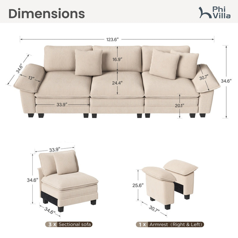 Phi Villa Large Living Room Sofa Couch Corduroy
