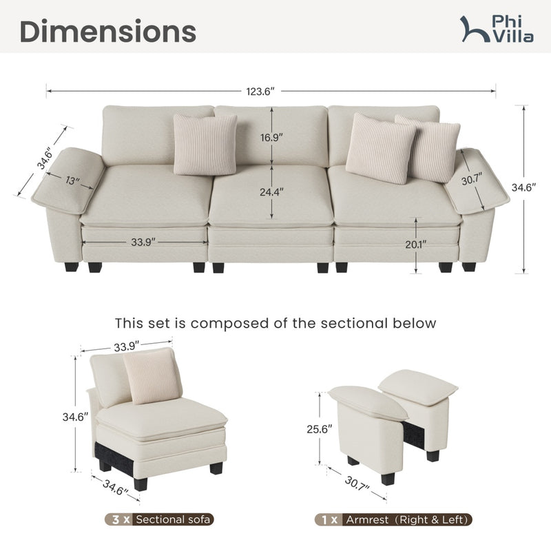 Phi Villa Large Living Room Sofa Couch Chenille