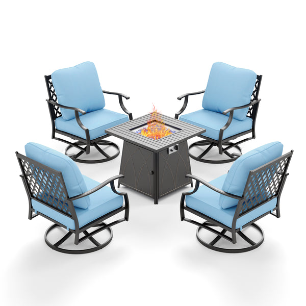 Phi Villa 4-Seater Outdoor Steel Conversation Sofa Set With Fire Pit Table