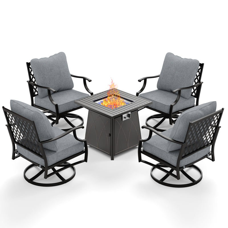 Phi Villa 4-Seater Outdoor Steel Conversation Sofa Set With Fire Pit Table