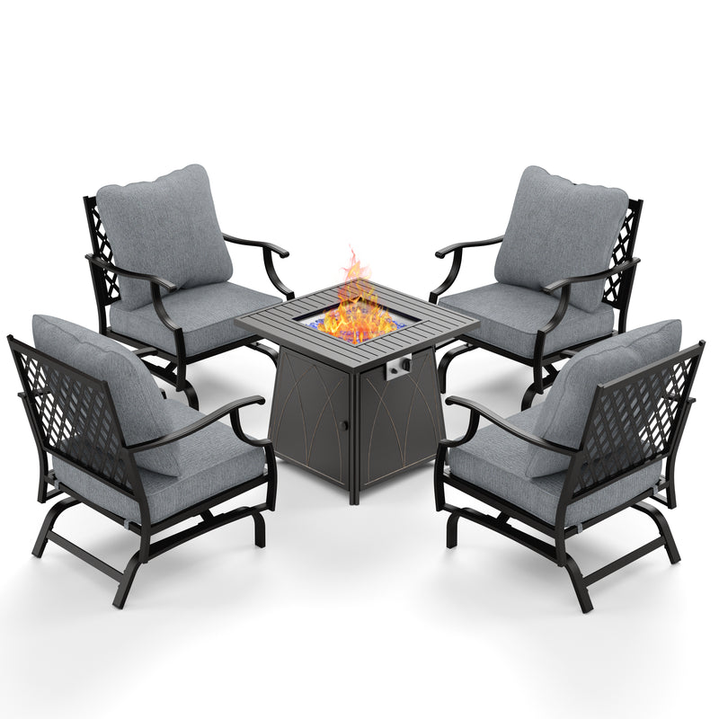 Phi Villa 4-Seater Outdoor Steel Conversation Sofa Set With Fire Pit Table