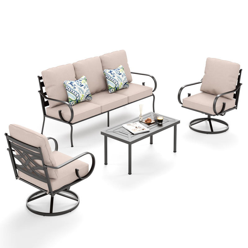 Phi Villa 5-Seater Patio Elegant Sofa Set With Cushions & Metal Coffee Table