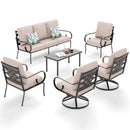 7-Seater Patio Metal Stable and Swivel Vines Sofa Set with Coffee Table