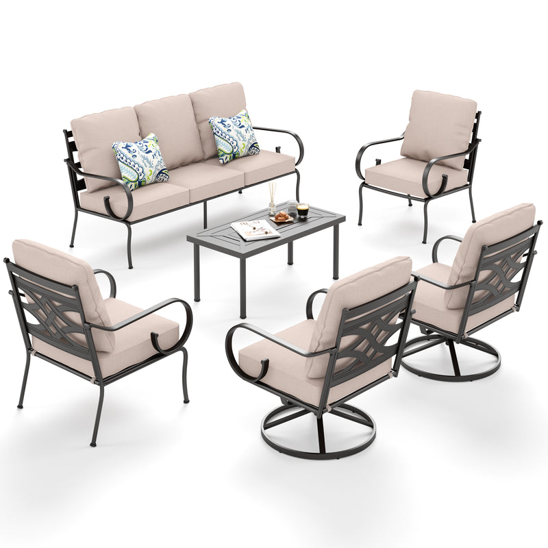 Phi Villa 7-Seater Patio Elegant Sofa Set With Cushions & Metal Coffee Table