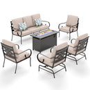 7-Seater Patio Metal Vines Sofa with Fire Pit Table