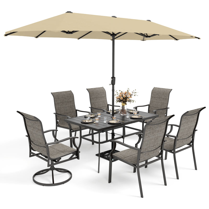 8-Piece Patio Dining Set with 13ft Umbrella & Upgraded Padded Textilene Chair for Poolside,Deck PHI VILLA