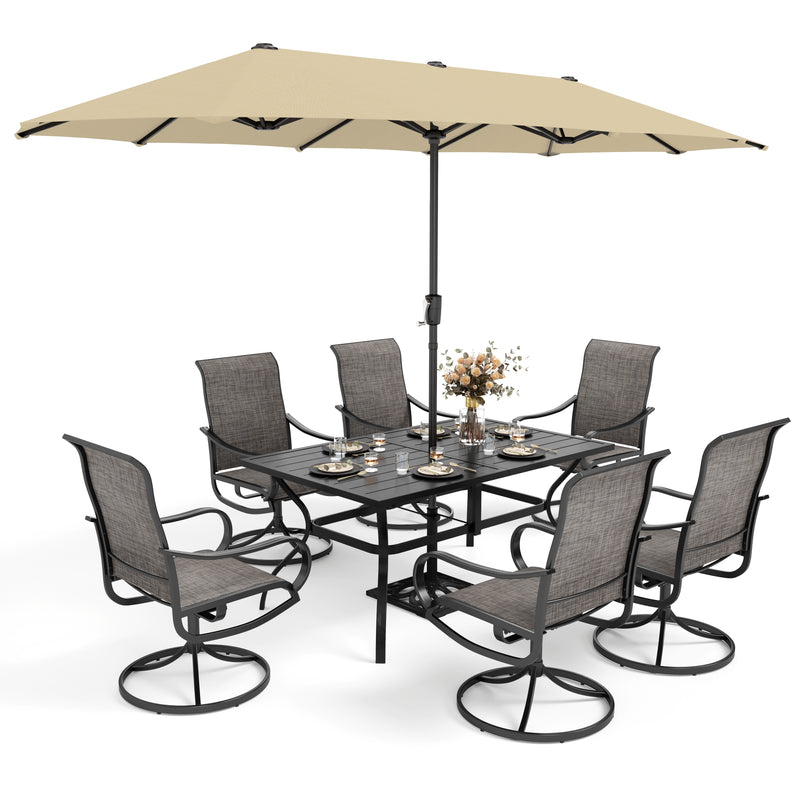 8-Piece Patio Dining Set with 13ft Umbrella & Textilene Swivel Chair for Poolside,Deck PHI VILLA