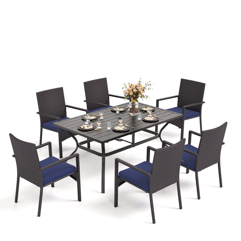 7-Piece Outdoor Dining Set with Rattan Haiti Chairs for Garden, Backyard PHI VILLA