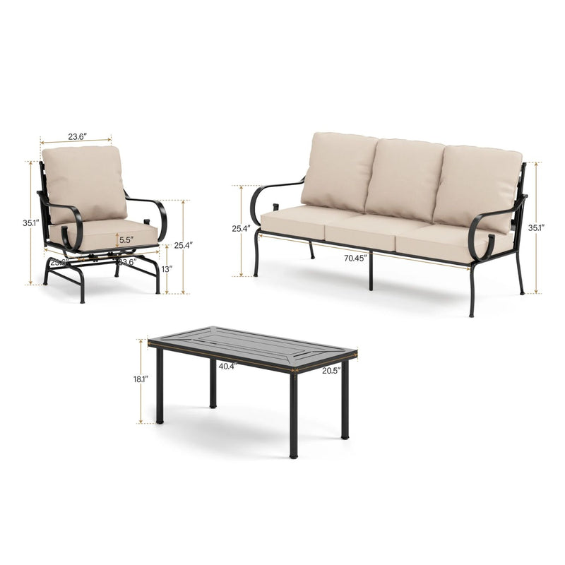 Phi Villa 7-Seater Outdoor Steel Conversation Sofa Set With Metal Coffee Table