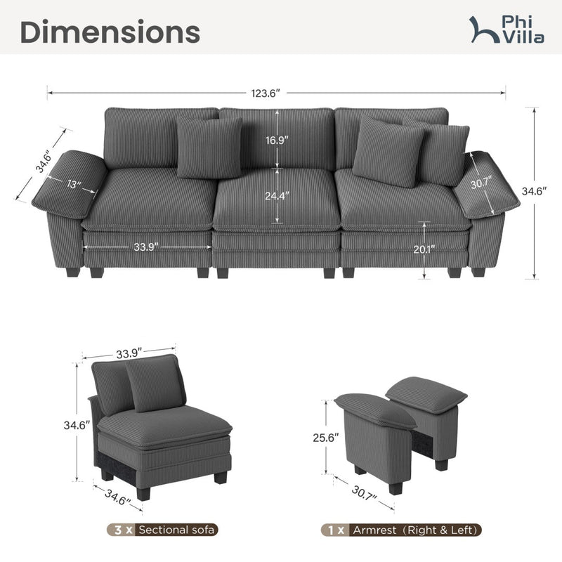 Phi Villa Large Living Room Sofa Couch Corduroy