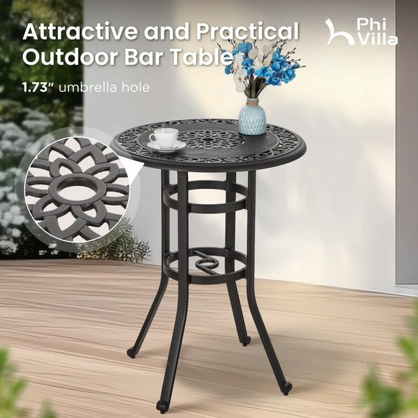 PHI VILLA Cast Aluminum Outdoor Pub Height Bar Table