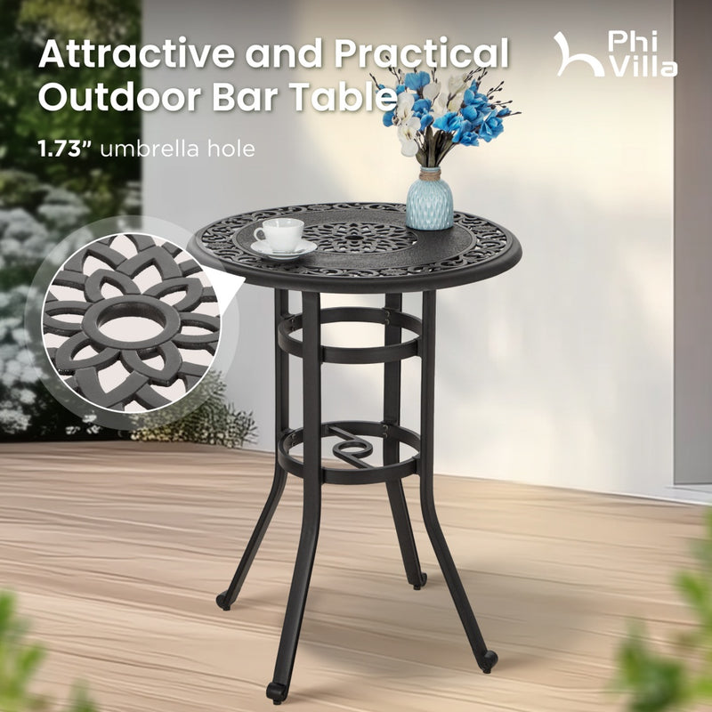 PHI VILLA Cast Aluminum Outdoor Pub Height Bar Table