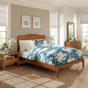 Phi Villa Classic Style Wooden Bed Frame with Rattan Headboard