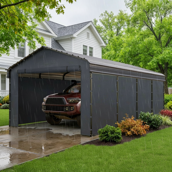Multi-Sized 1 Car Metal Carport with Sides