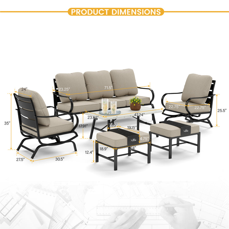 Phi Villa 15-Person Outdoor Patio Furniture Combination Set with Sofa Set, Textilene Dining Set, and Umbrella