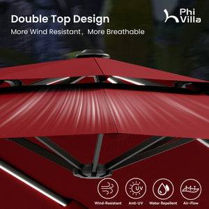 13ft 2 Tier Double-Sided Patio Vented Umbrella with Base
