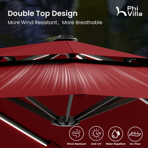 13ft 2 Tier Double-Sided Patio Vented Umbrella with Base