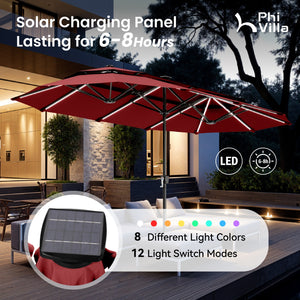 13ft 2 Tier Double-Sided Patio Vented Umbrella with Base