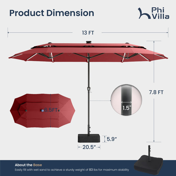 13ft 2 Tier Double-Sided Patio Vented Umbrella with Base
