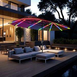 13ft 2 Tier Double-Sided Patio Vented Umbrella with Base