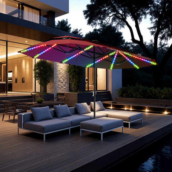 13ft 2 Tier Double-Sided Patio Vented Umbrella with Base