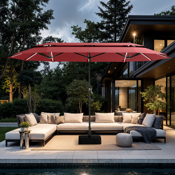 13ft 2 Tier Double-Sided Patio Vented Umbrella with Base