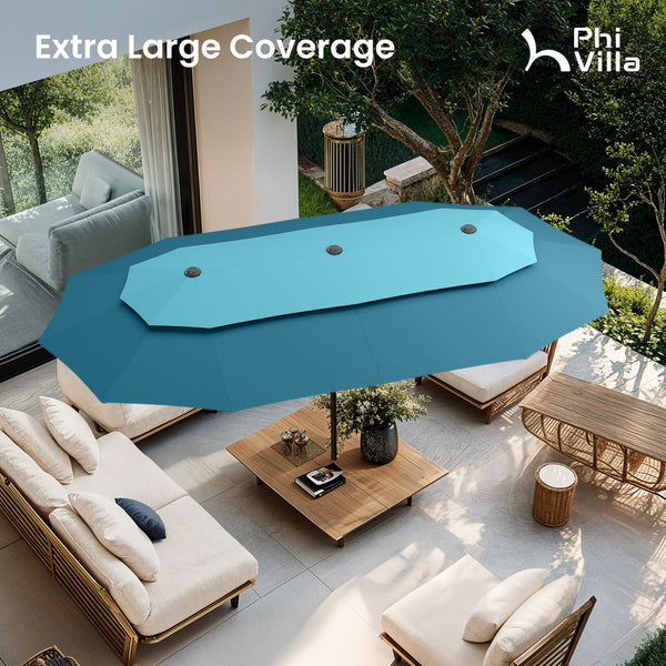 13ft 2 Tier Double-Sided Patio Vented Umbrella with Base