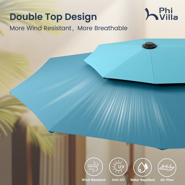 13ft 2 Tier Double-Sided Patio Vented Umbrella with Base