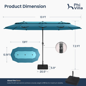 13ft 2 Tier Double-Sided Patio Vented Umbrella with Base