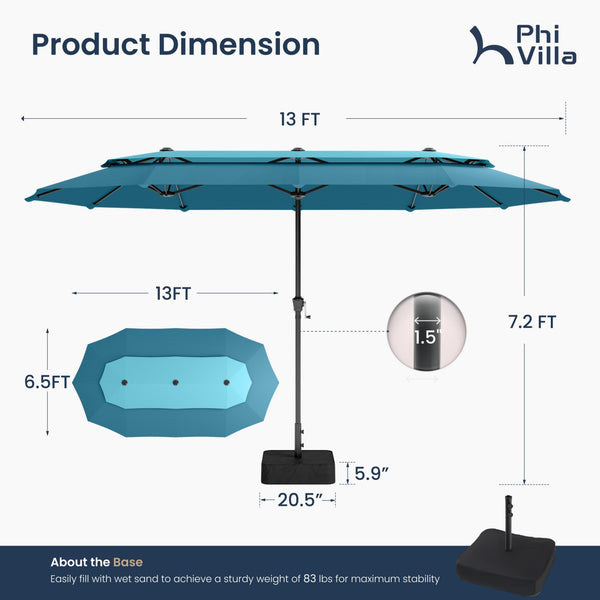 13ft 2 Tier Double-Sided Patio Vented Umbrella with Base