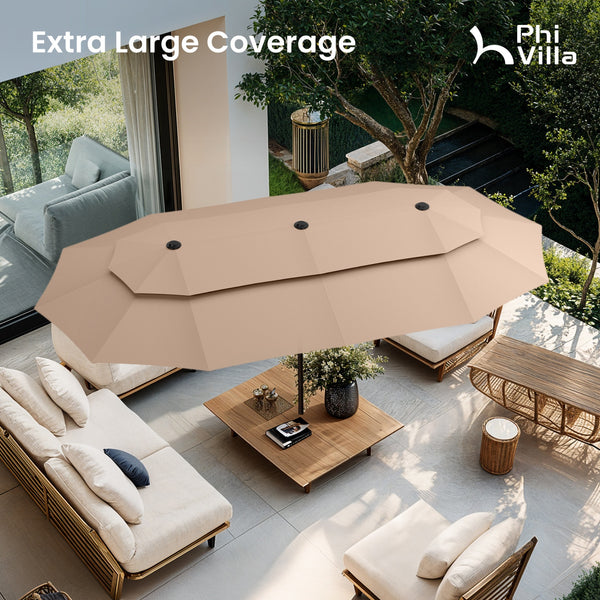 13ft 2 Tier Double-Sided Patio Vented Umbrella with Base
