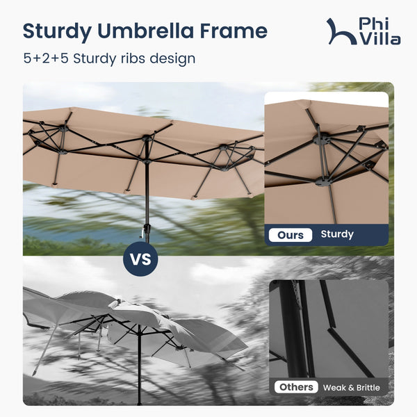 13ft 2 Tier Double-Sided Patio Vented Umbrella with Base