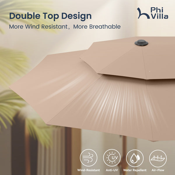 13ft 2 Tier Double-Sided Patio Vented Umbrella with Base