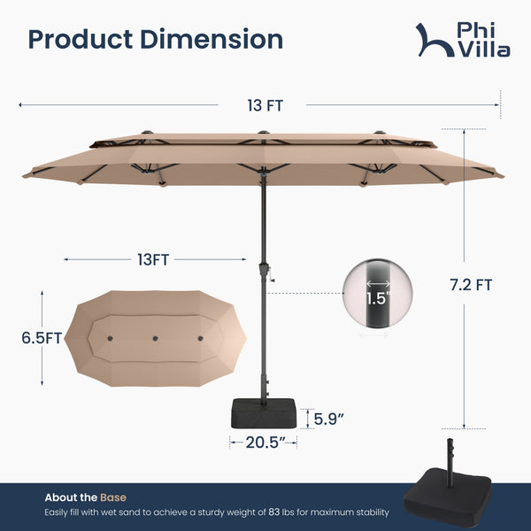13ft 2 Tier Double-Sided Patio Vented Umbrella with Base