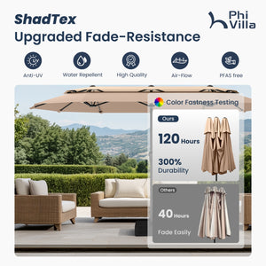 13ft 2 Tier Double-Sided Patio Vented Umbrella with Base