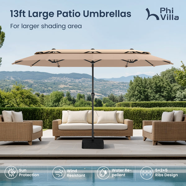 13ft 2 Tier Double-Sided Patio Vented Umbrella with Base