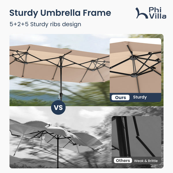 13ft 2 Tier Double-Sided Patio Vented Umbrella with Base