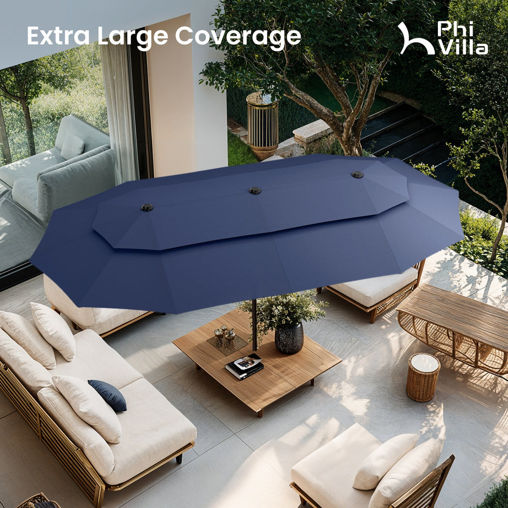 13ft 2 Tier Double-Sided Patio Vented Umbrella with Base