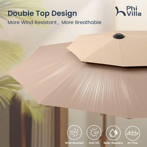 13ft 2 Tier Double-Sided Patio Vented Umbrella with Base