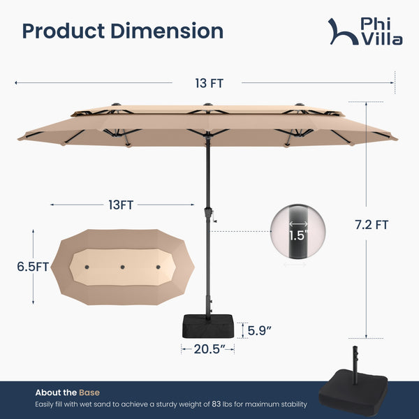13ft 2 Tier Double-Sided Patio Vented Umbrella with Base