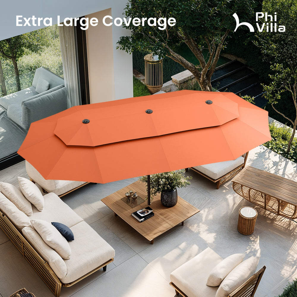 13ft 2 Tier Double-Sided Patio Vented Umbrella with Base
