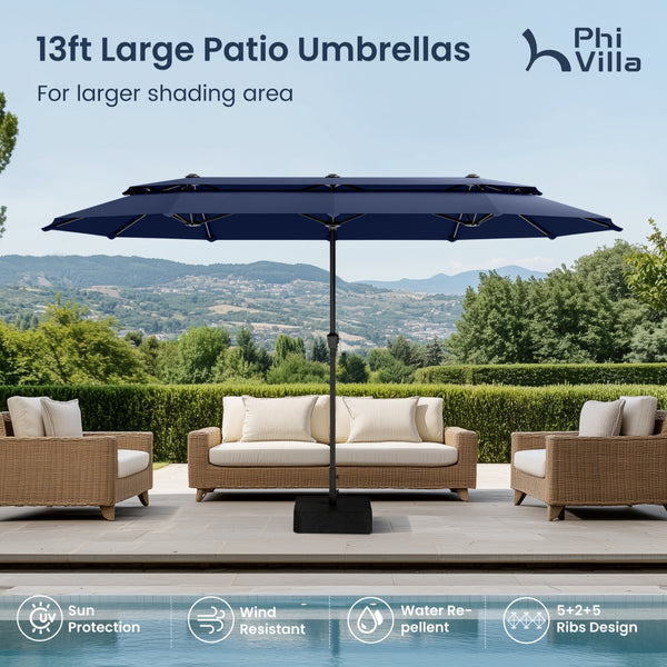 13ft 2 Tier Double-Sided Patio Vented Umbrella with Base